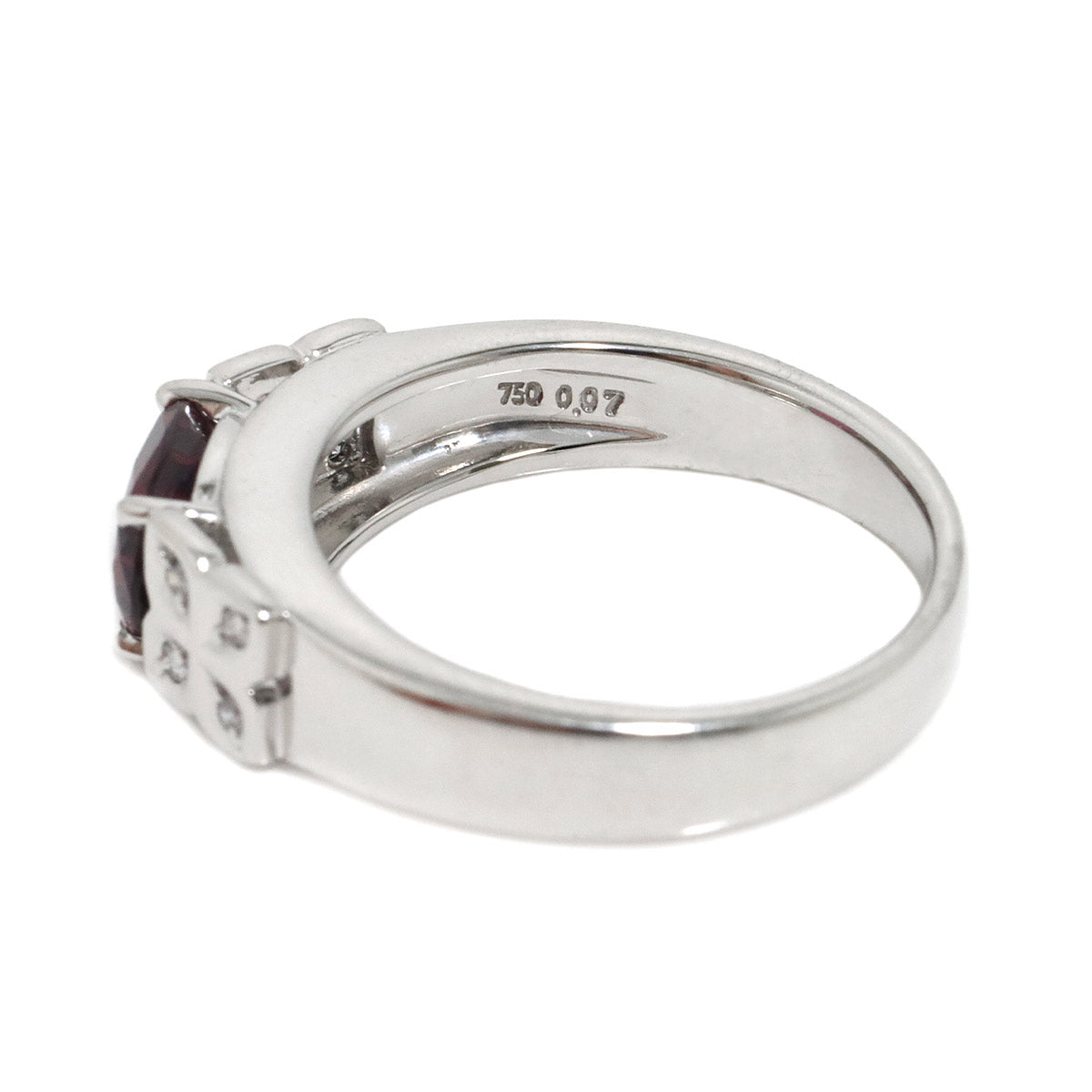 Garnet Diamond 0.07ct Ring 18K WG 750 size6.75-7.25(US)