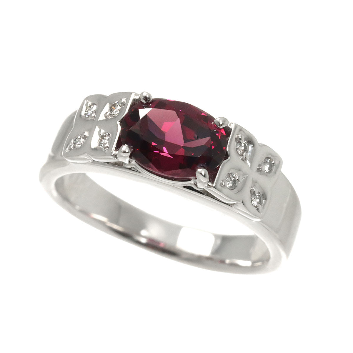 Garnet Diamond 0.07ct Ring 18K WG 750 size6.75-7.25(US)