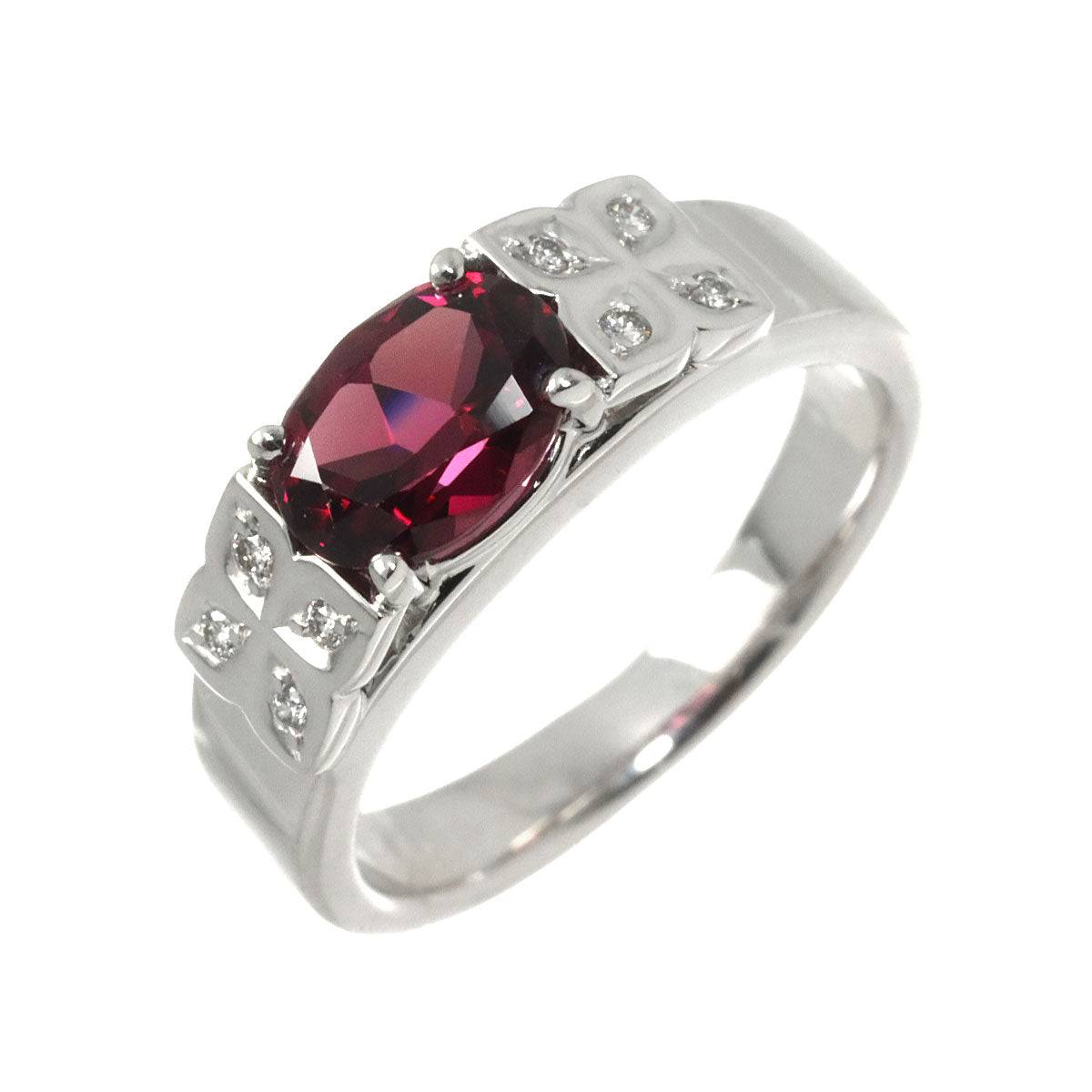 Garnet Diamond 0.07ct Ring 18K WG 750 size6.75-7.25(US)