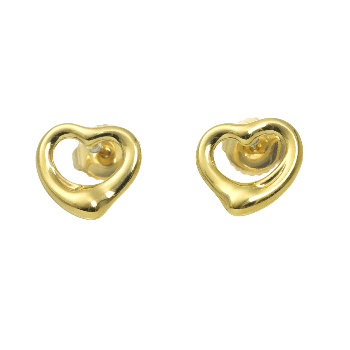 Open Heart Earrings Pierced 18K Yellow Gold 750