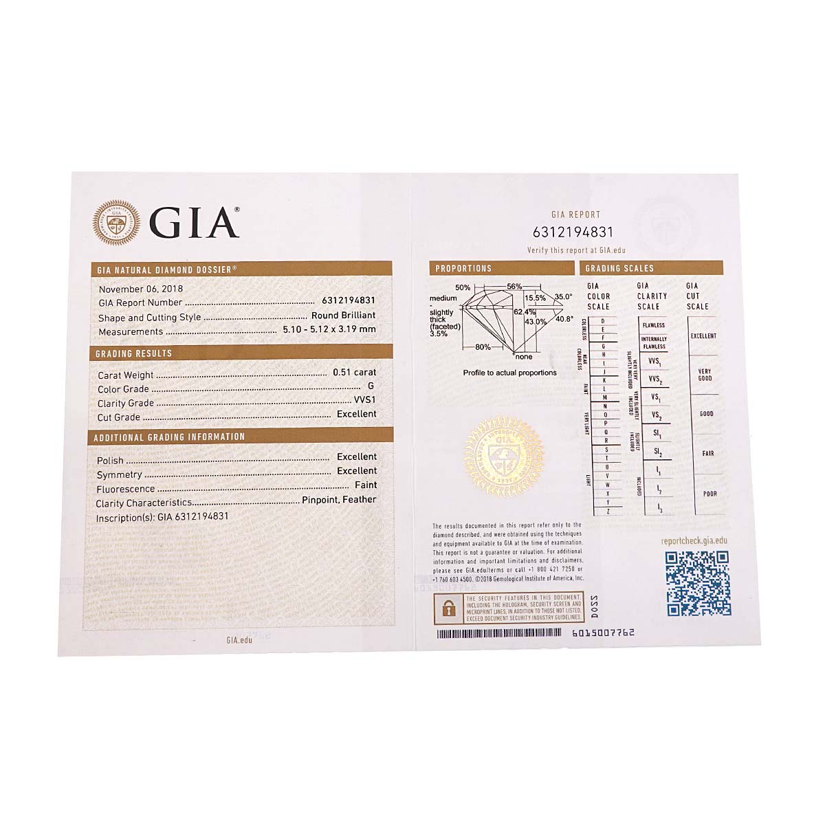 GALANTERIE Diamond 0.51ct G/VVS1/3EX Necklace 18K WG 750