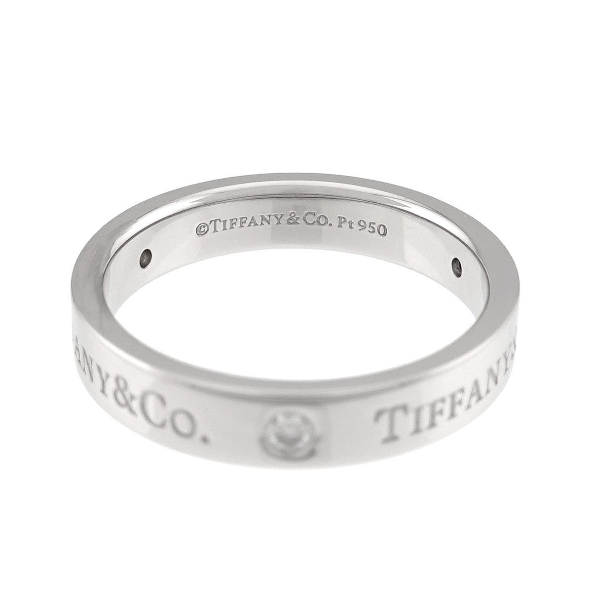 Logo Flat Band Ring Diamond 3P Platinum Size6.5-6.75(US)