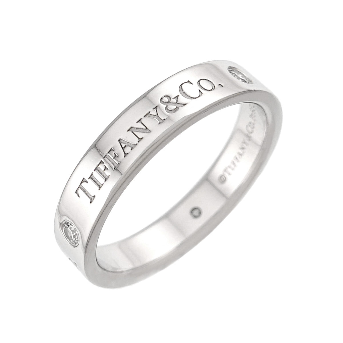 Logo Flat Band Ring Diamond 3P Platinum Size6.5-6.75(US)