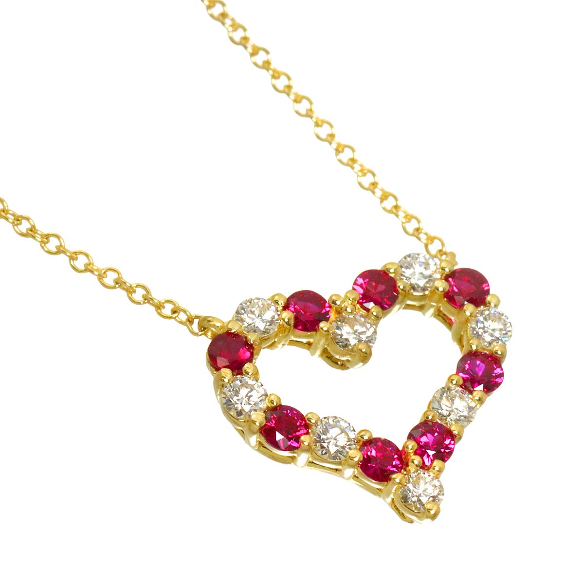 Sentimental Heart Ruby Diamond Necklace 18K YG 750