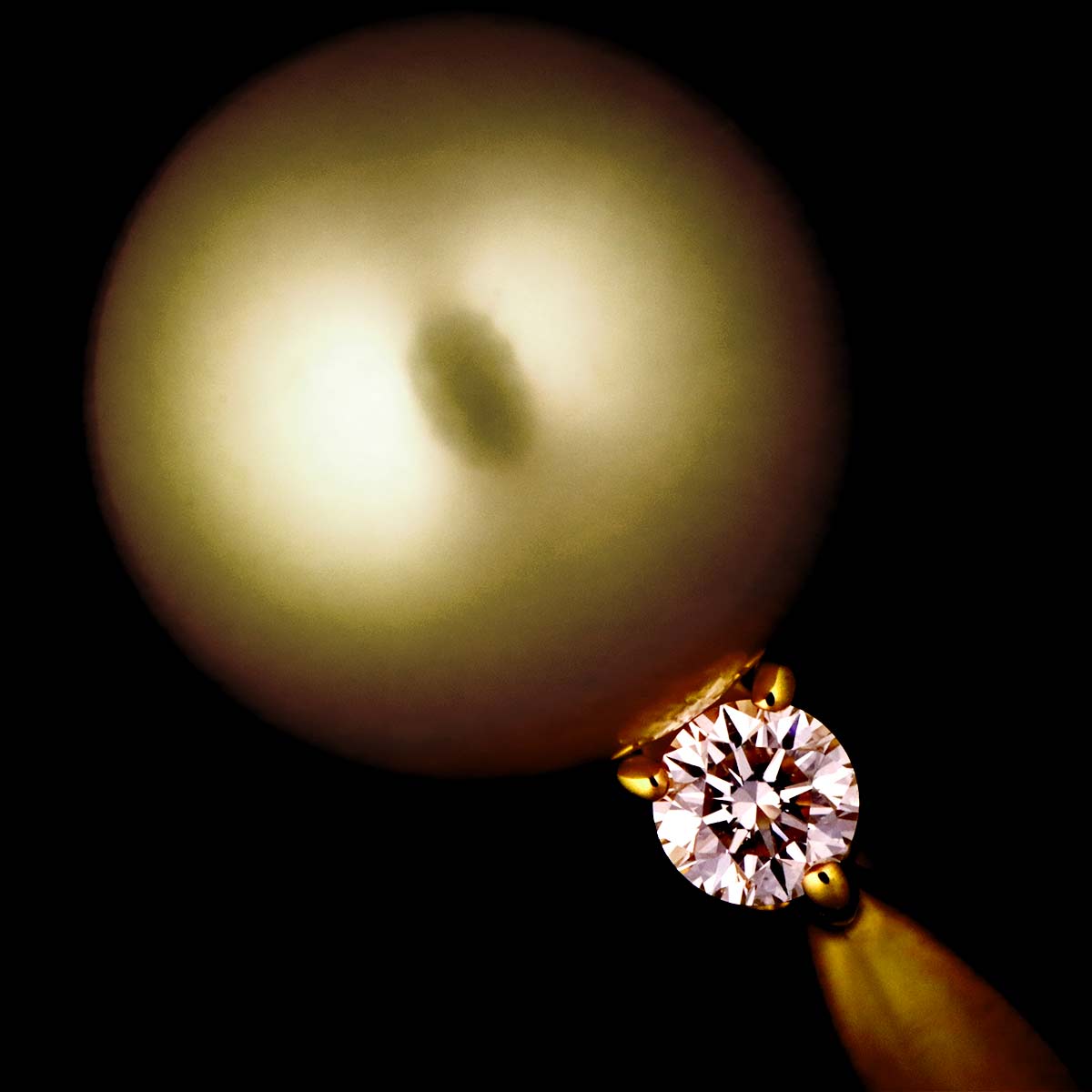 South Sea pearl Diamond 0.14ct Ring 18K YG 750 size7.5-7.75(US)