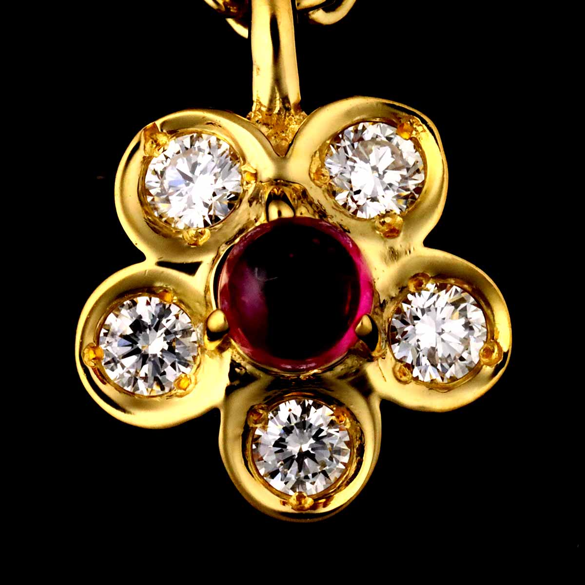 Ruby Diamond Necklace 18K Yellow Gold 750