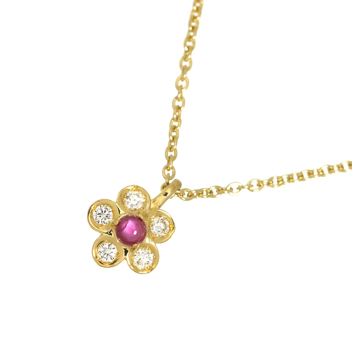 Ruby Diamond Necklace 18K Yellow Gold 750