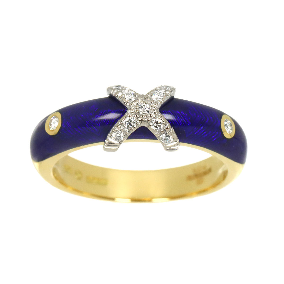 Enamel Diamond 0.12ct Ring 18K YG 750 Size7.25(US)