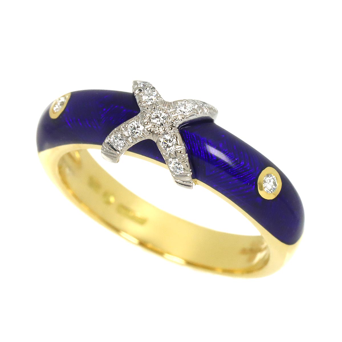 Enamel Diamond 0.12ct Ring 18K YG 750 Size7.25(US)
