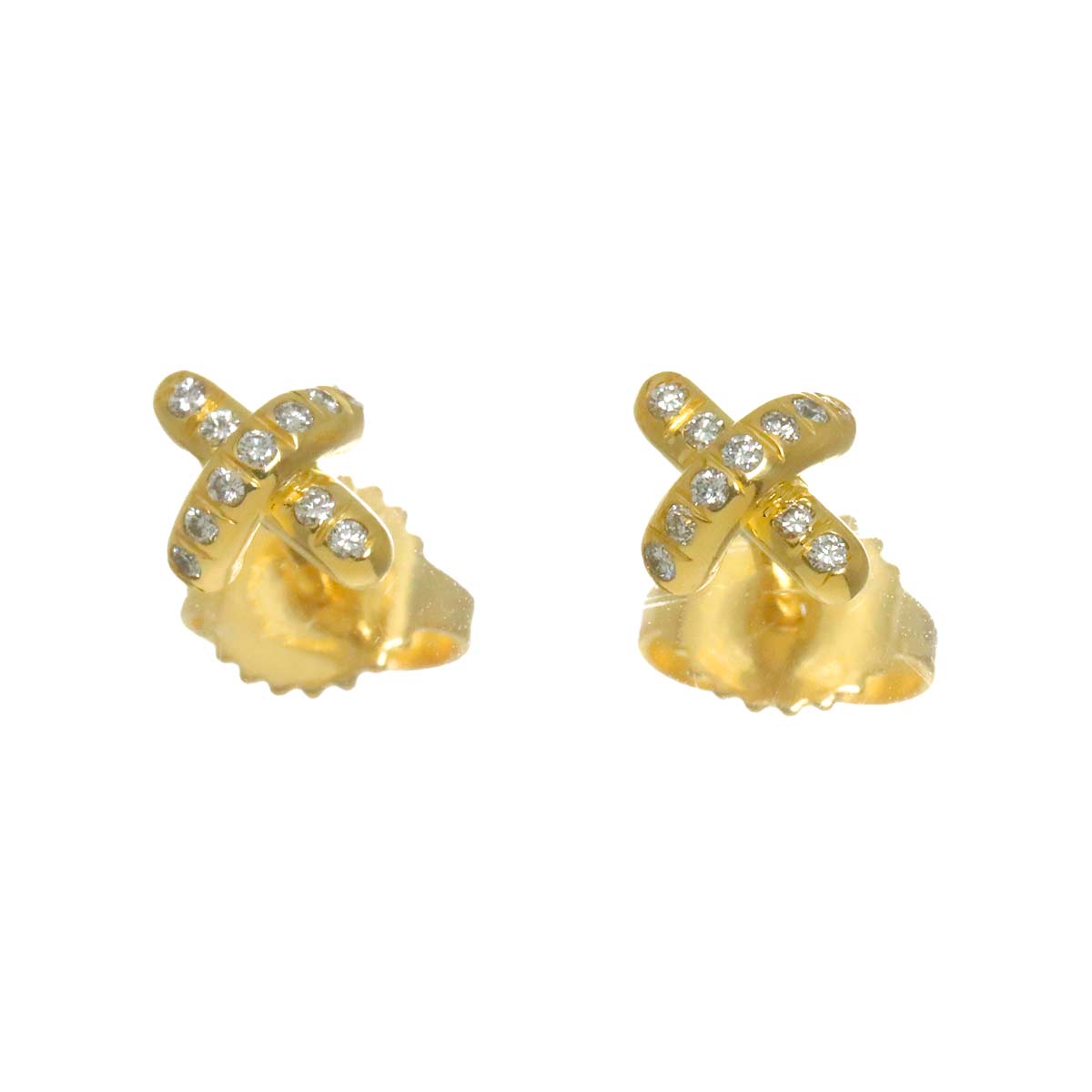 Cross stitch Diamond Earrings Pierced 18K Yellow Gold 750