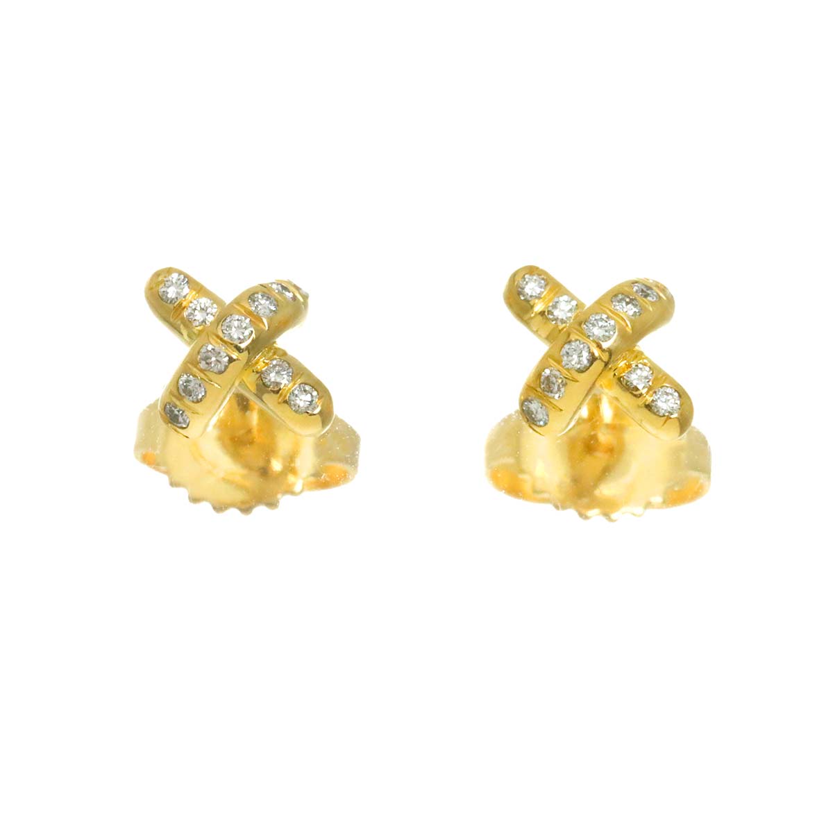 Cross stitch Diamond Earrings Pierced 18K Yellow Gold 750