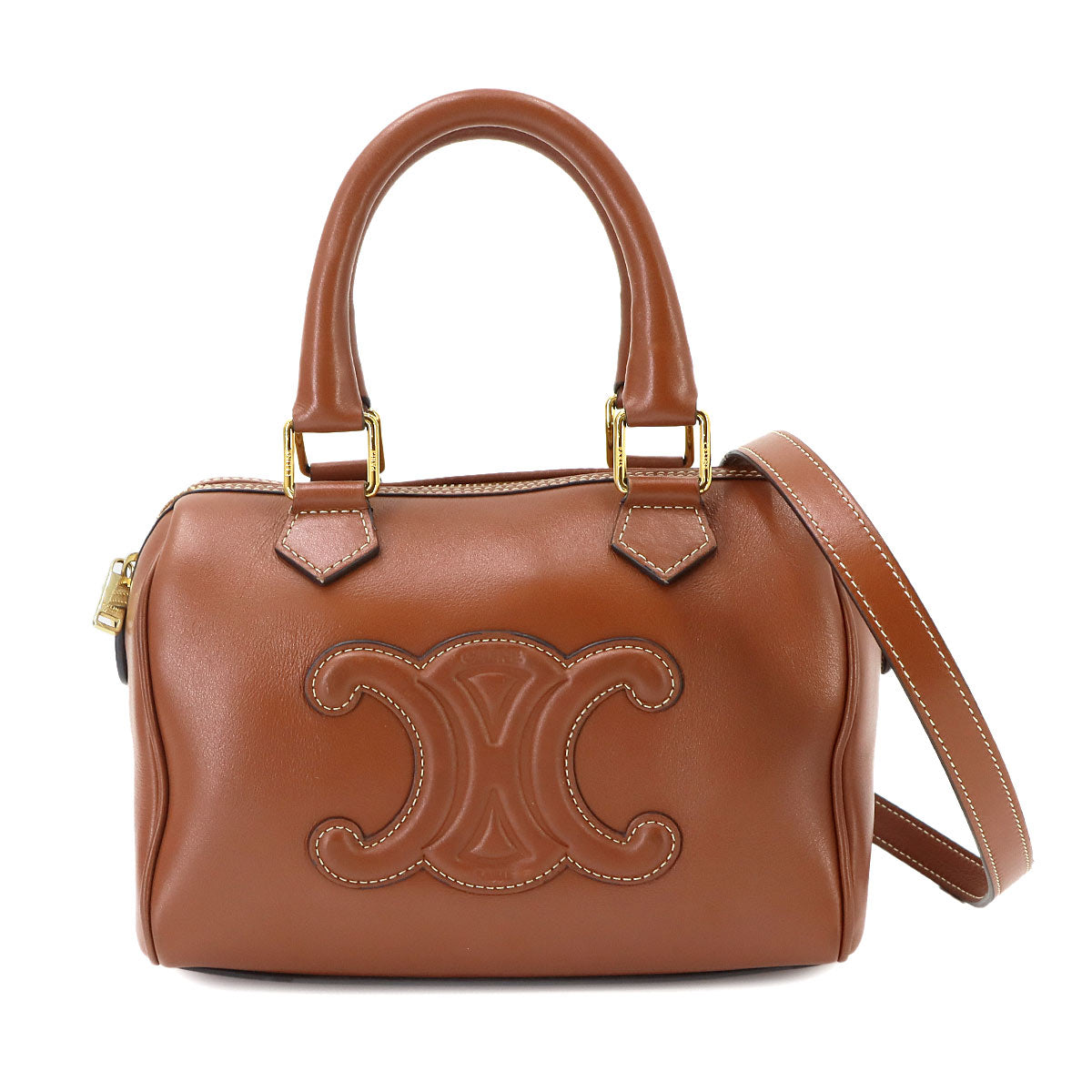 CUIR Triomphe Small Boston Hand Shoulder Bag Leather Brown