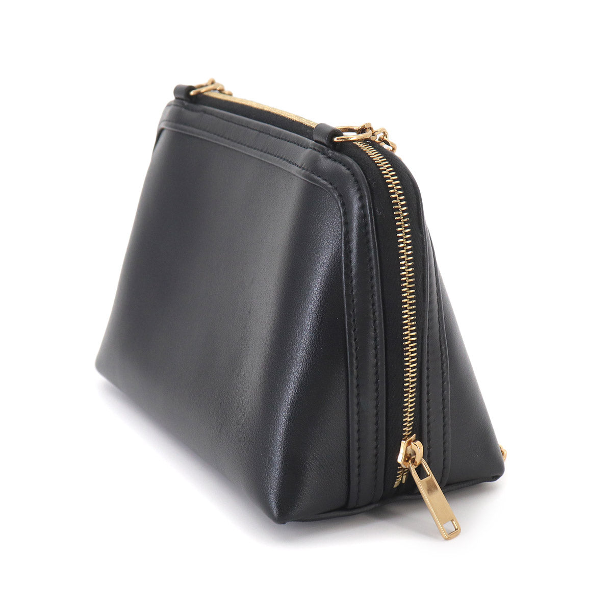 Clutch on Chain Cuir Triomphe Shoulder Bag Leather Black
