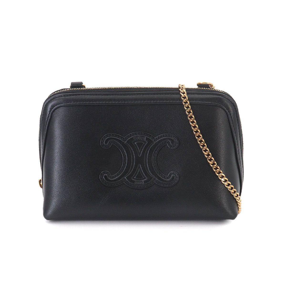 Clutch on Chain Cuir Triomphe Shoulder Bag Leather Black