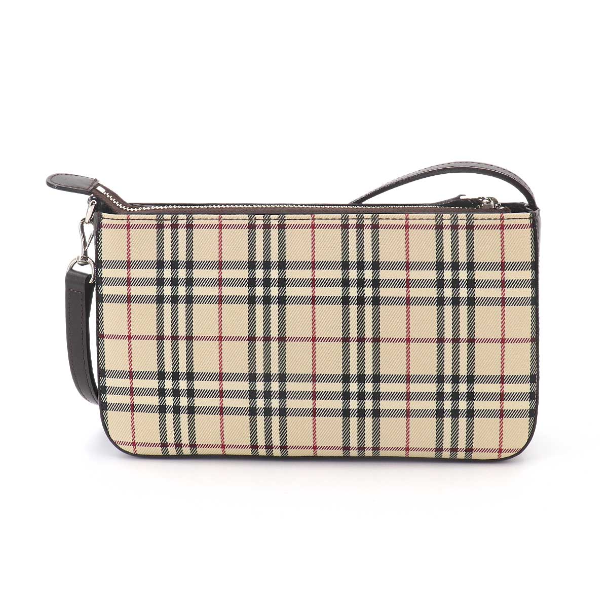 Plaid Hand Bag Canvas Leather Beige Brown Purse