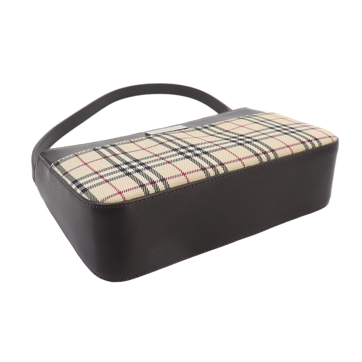 Plaid Hand Bag Canvas Leather Beige Brown Purse