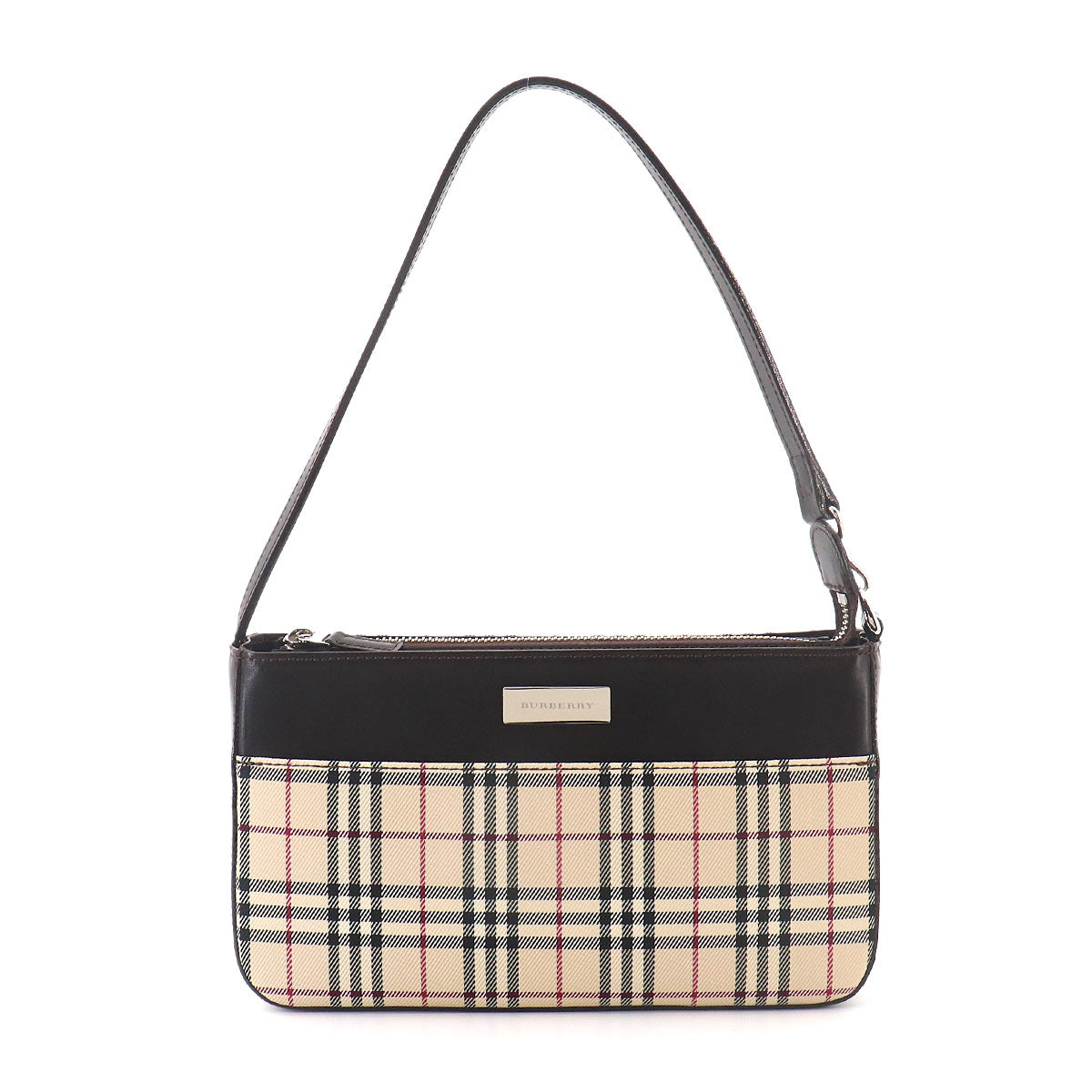 Plaid Hand Bag Canvas Leather Beige Brown Purse