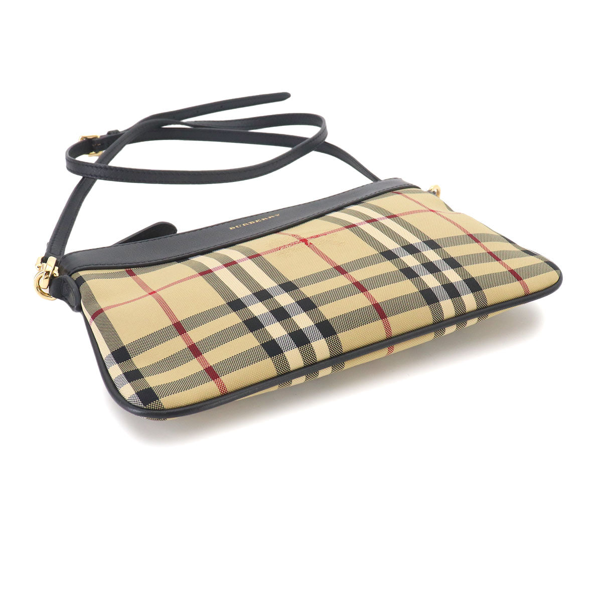 Plaid Shoulder Bag Canvas Leather Beige Black Haymarket