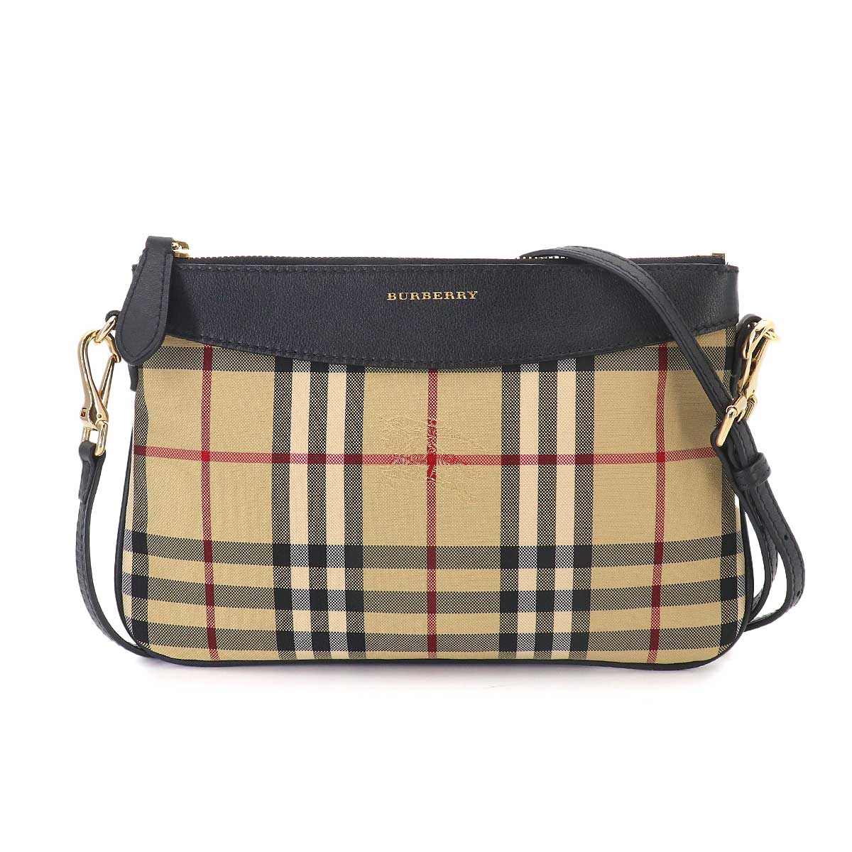 Plaid Shoulder Bag Canvas Leather Beige Black Haymarket