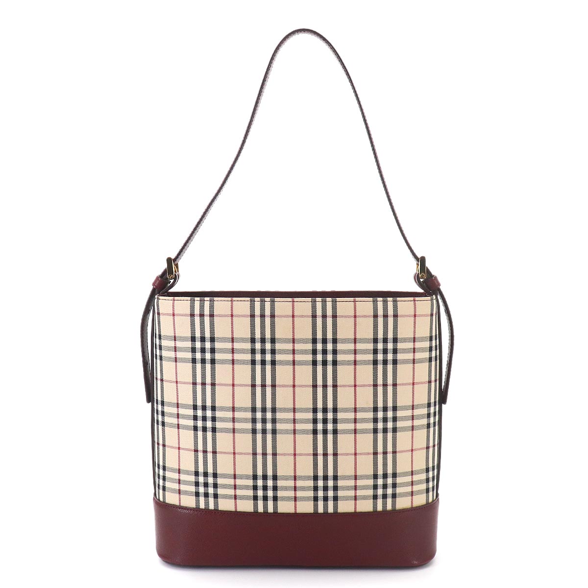 Plaid Shoulder Bag Canvas Leather Beige Bordeaux Purse