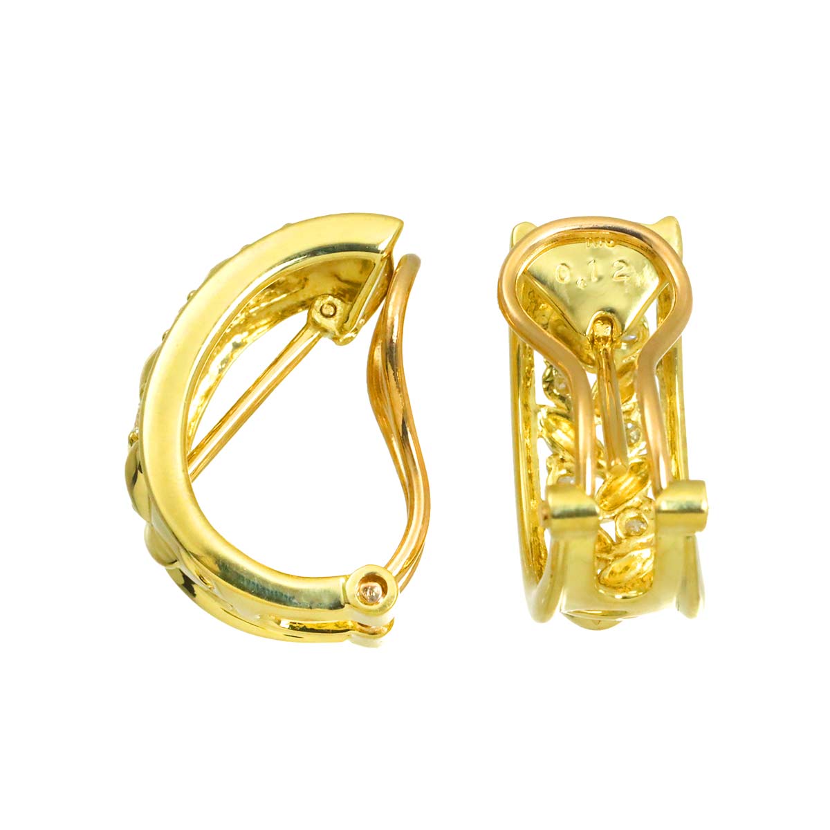 Diamond 0.12ct/0.12ct Earrings Pierced Clip on 18K K18 YG 750