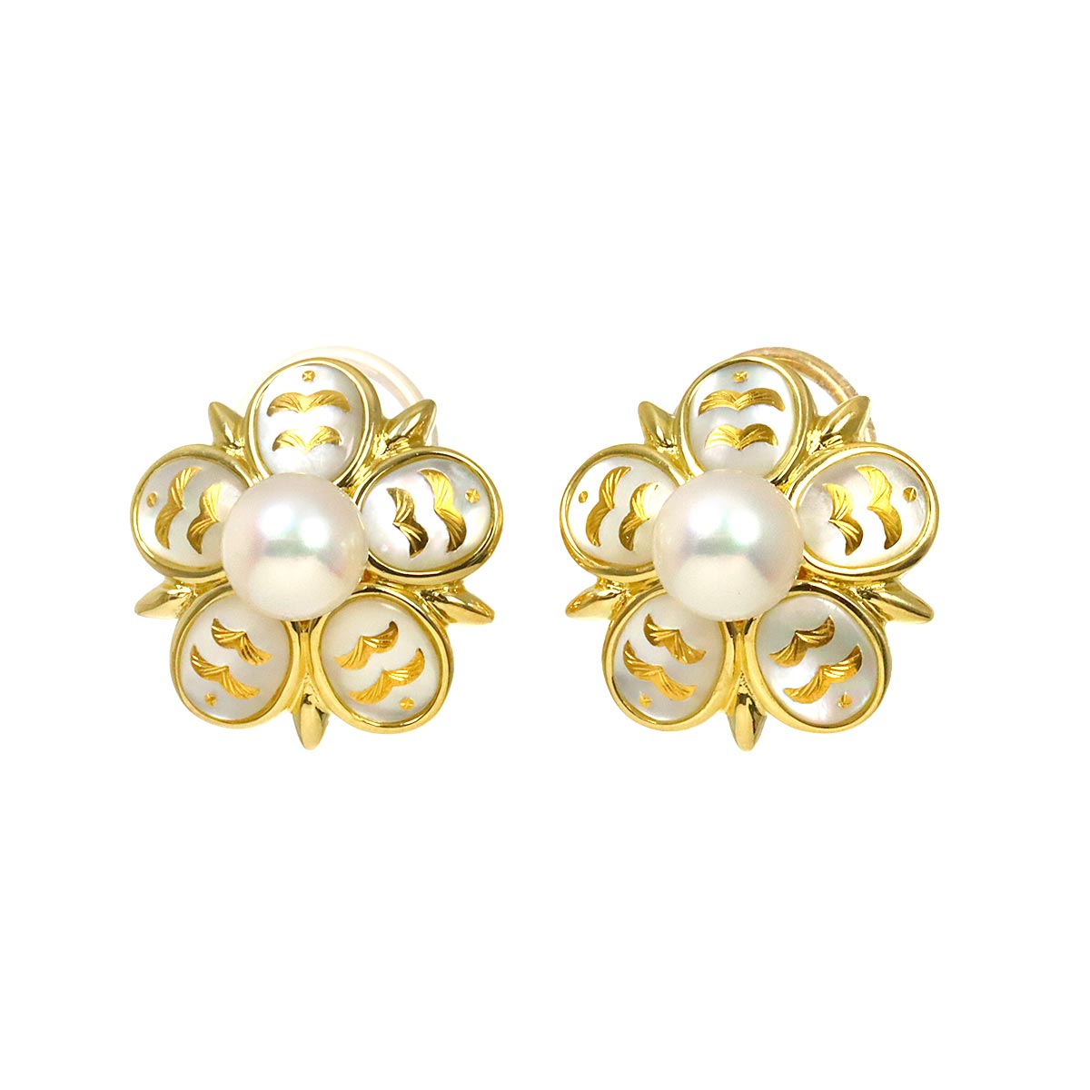 Pique Akoya Pearl 6.8mm MOP Earrings 18K Yellow Gold 750