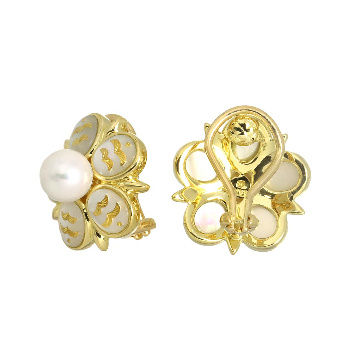 Pique Akoya Pearl 6.8mm MOP Earrings 18K Yellow Gold 750