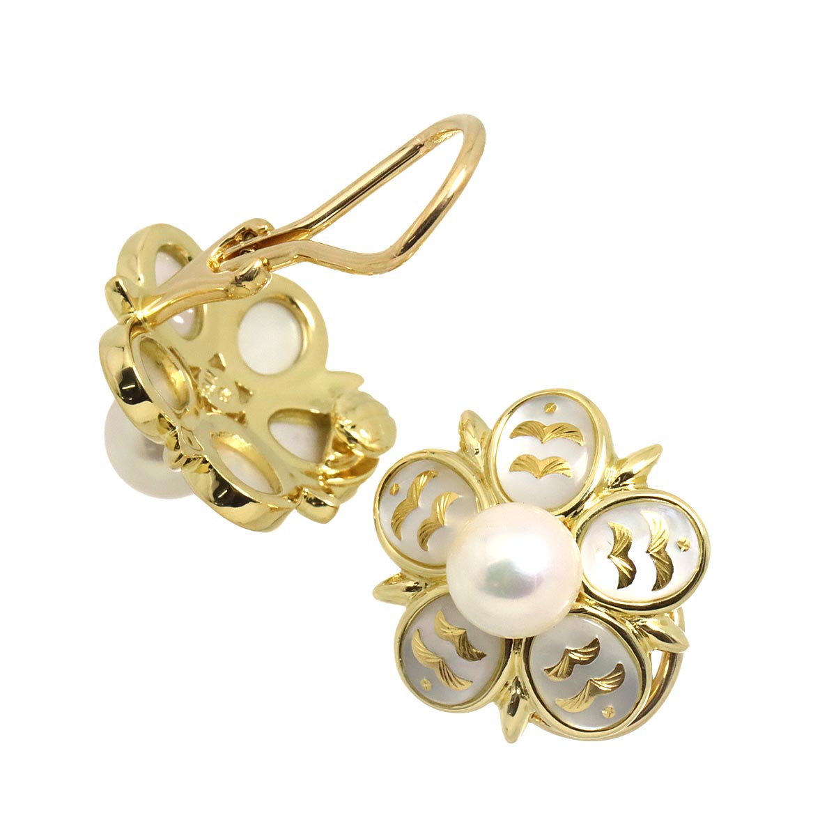 Pique Akoya Pearl 6.8mm MOP Earrings 18K Yellow Gold 750