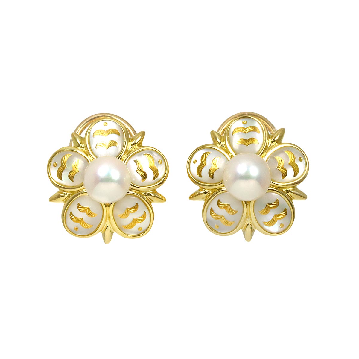 Pique Akoya Pearl 6.8mm MOP Earrings 18K Yellow Gold 750