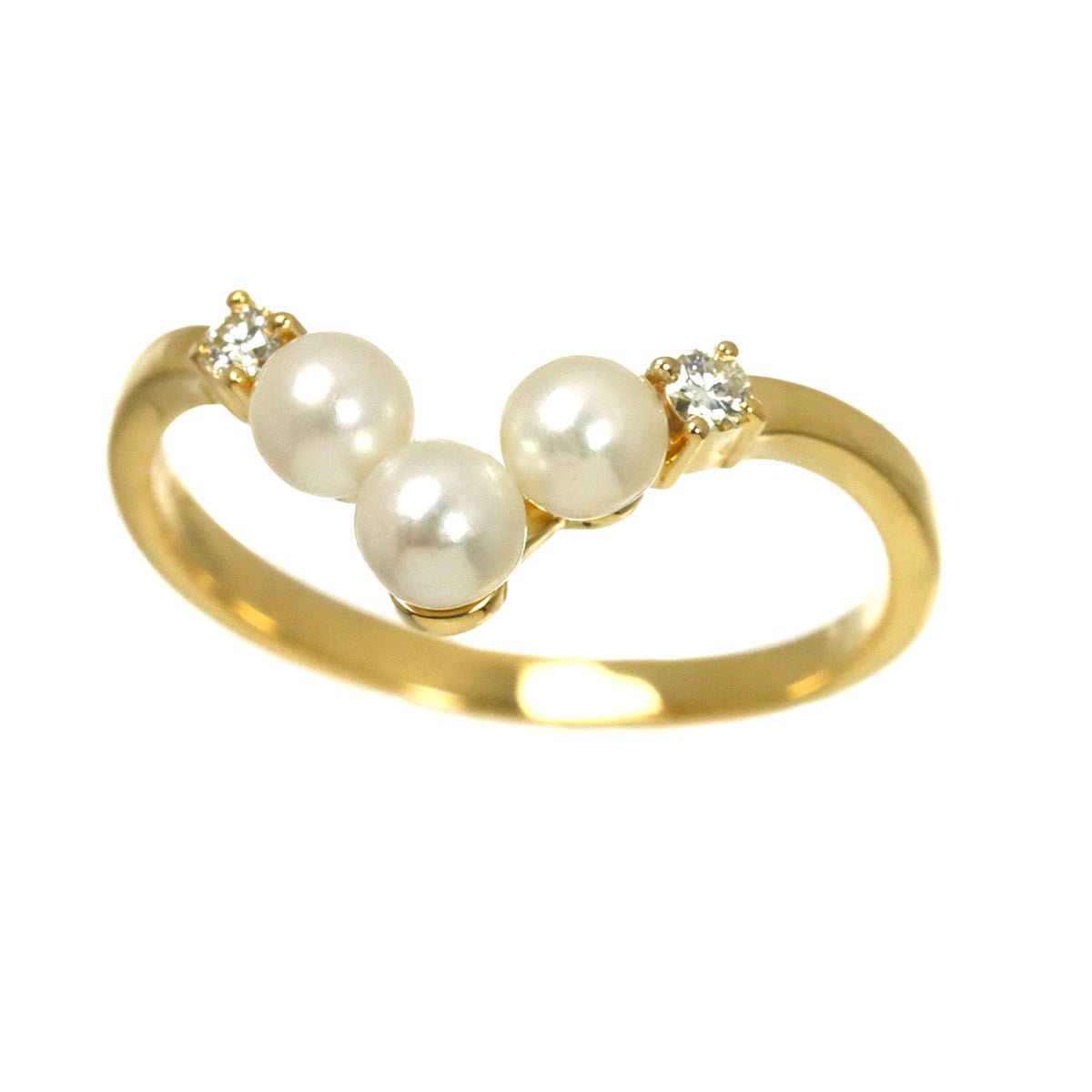 Akoya Pearl Diamond 0.04ct Ring 18K YG Size5.5-5.75(US)