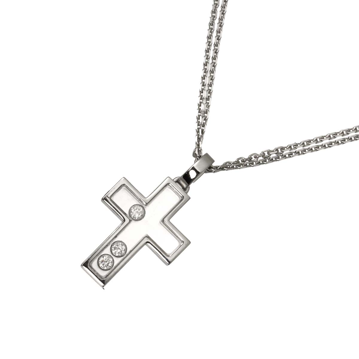 Happy Diamond Cross Necklace 18K White Gold 750
