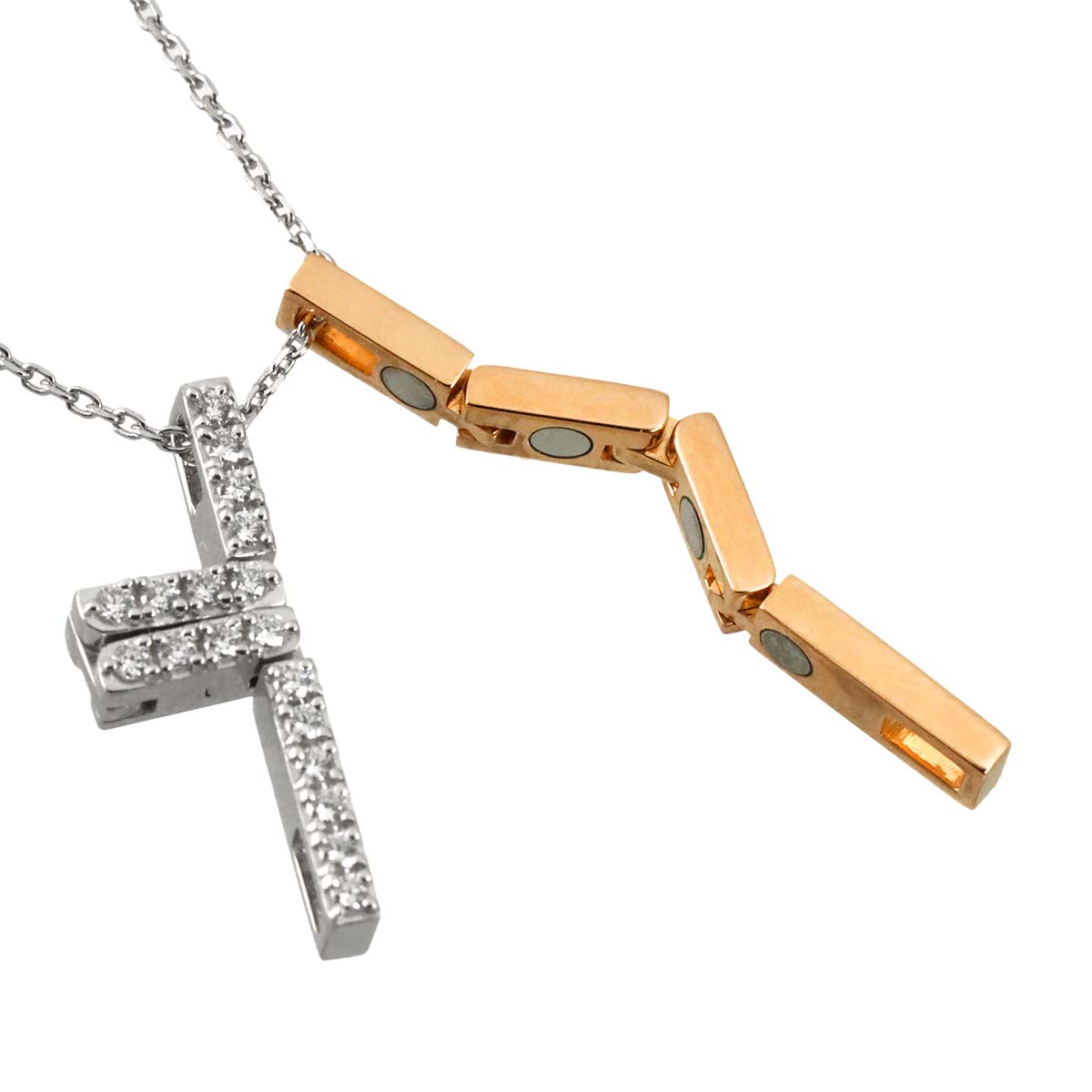 Diamond 0.14ct Necklace 18K White Gold Pink Gold 750