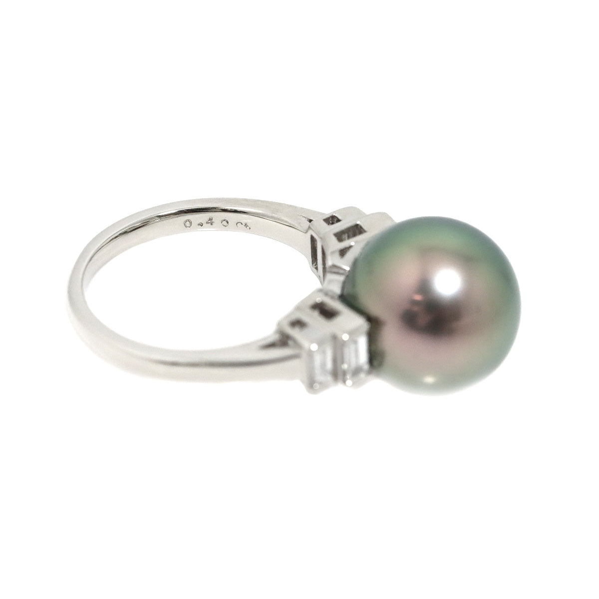 Black Pearl 12.6mm Diamond 0.40ct Ring Pt size6(US)