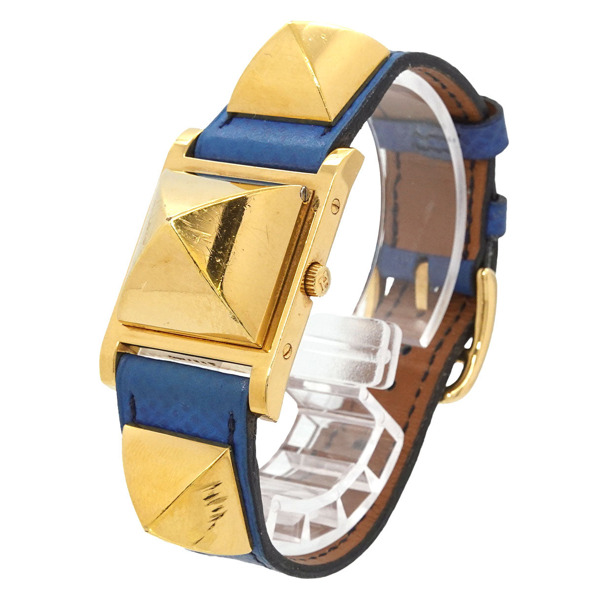 Medor Vintage pyramid Gold studs Quartz White Dial Ladies