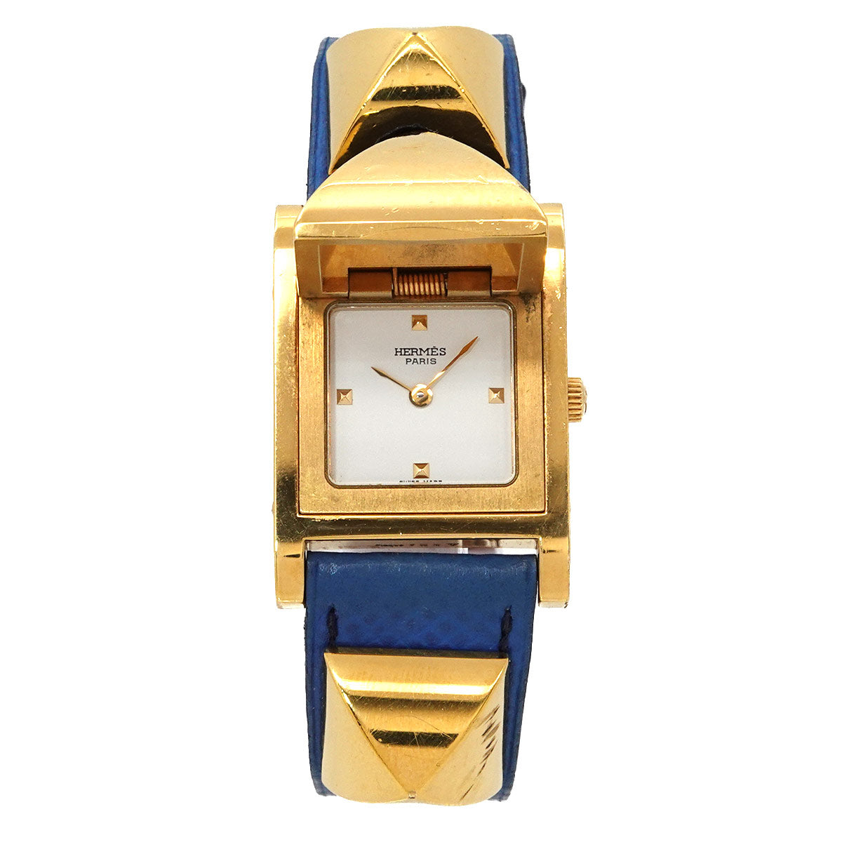 Medor Vintage pyramid Gold studs Quartz White Dial Ladies