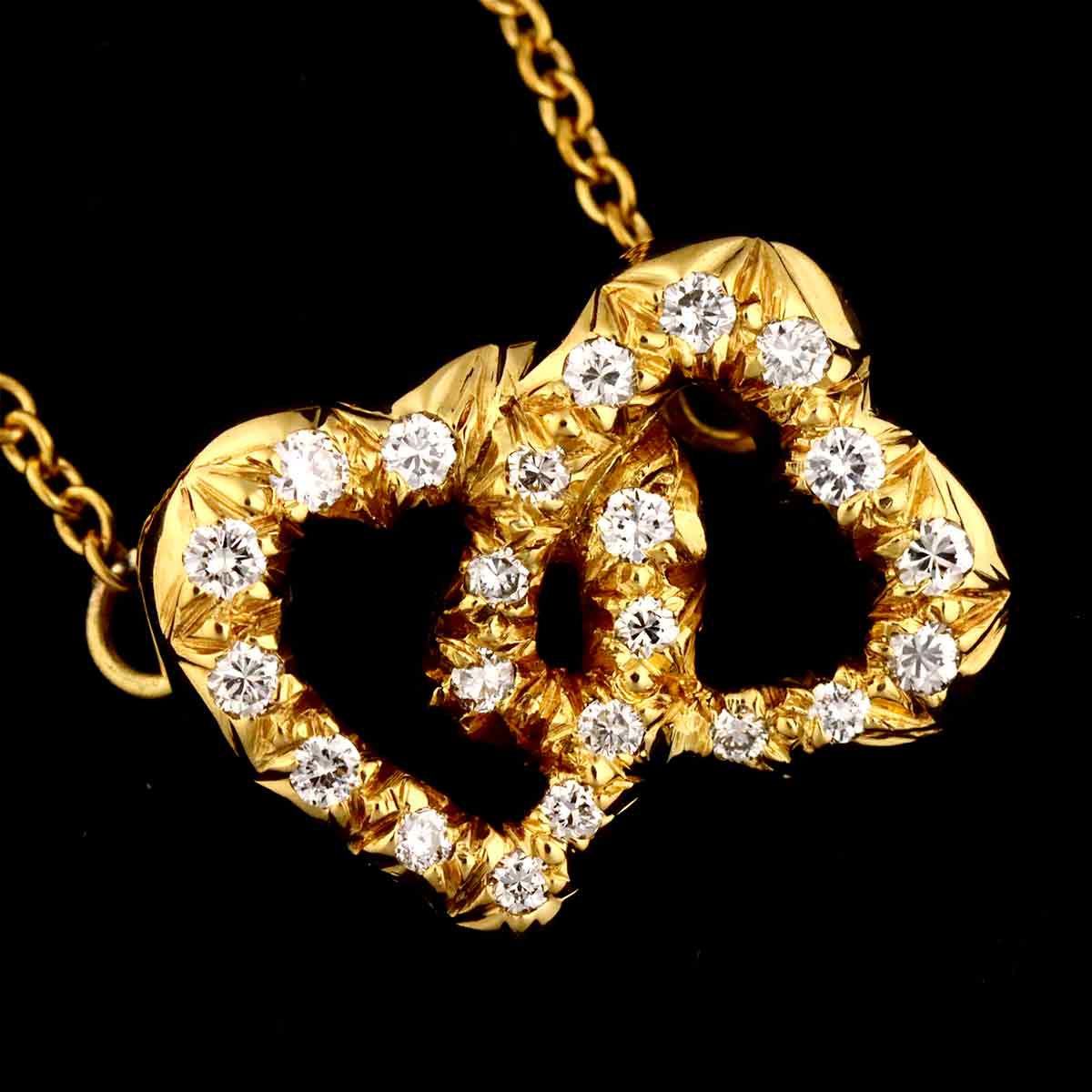 Double Heart Diamond Necklace 18K Yellow Gold 750