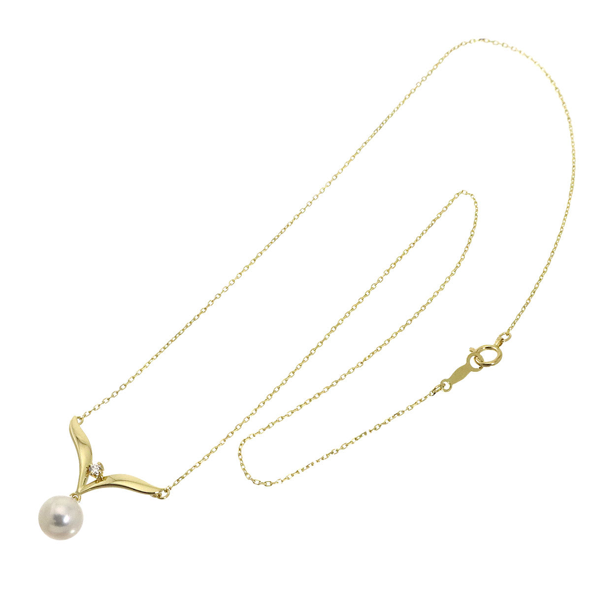 Akoya Pearl 7.1mm Diamond Necklace 18K Yellow Gold 750