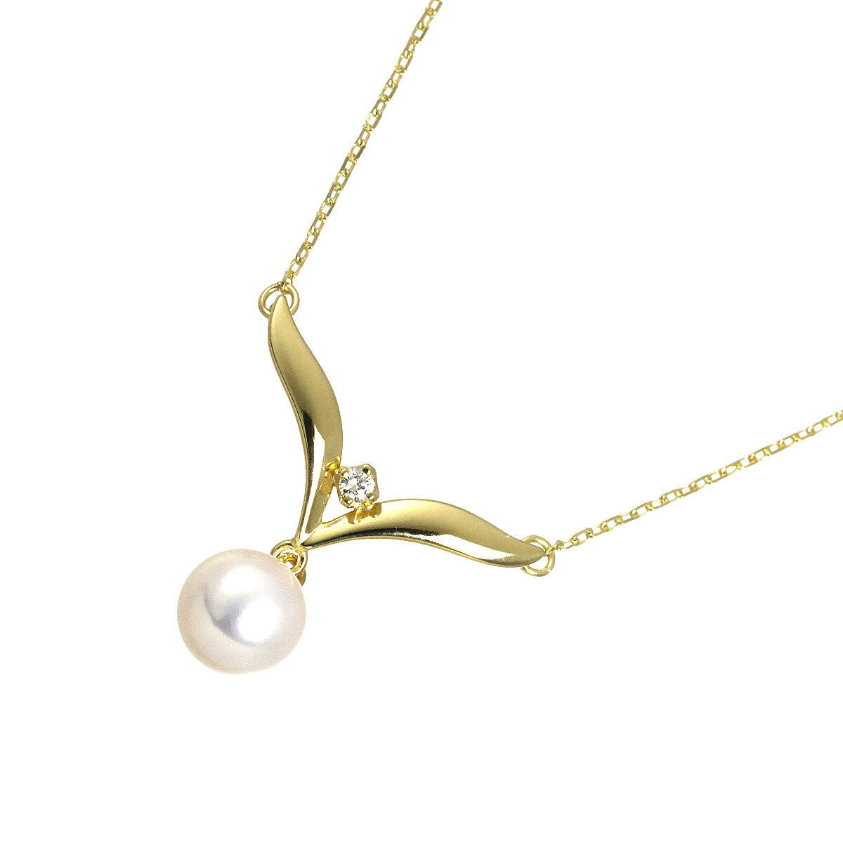 Akoya Pearl 7.1mm Diamond Necklace 18K Yellow Gold 750