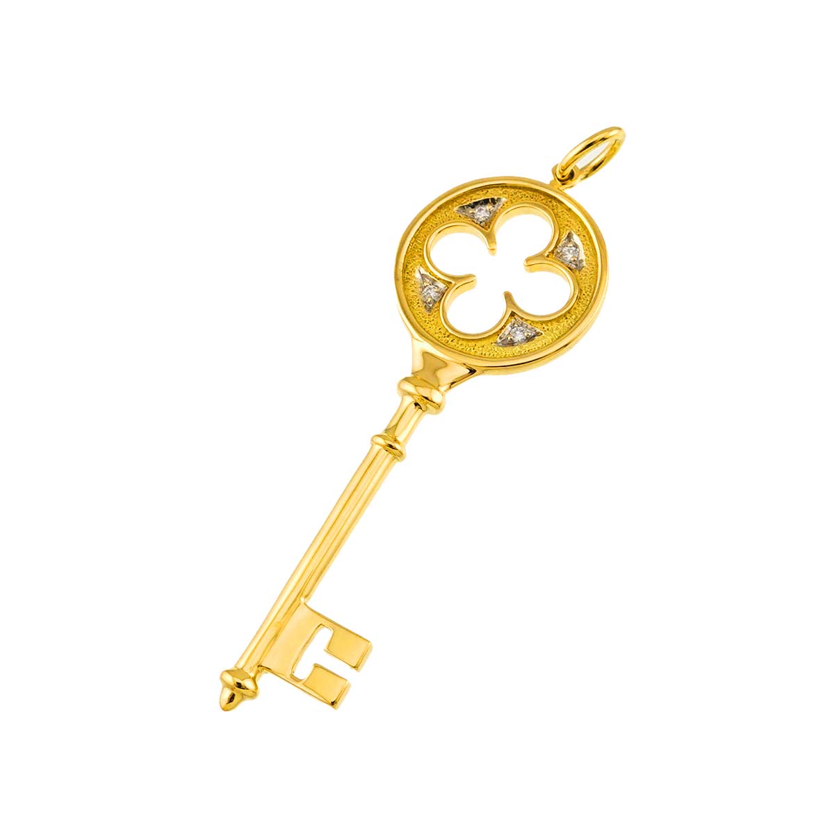 Clover Key Diamond Pendant Top 18K Yellow Gold 750