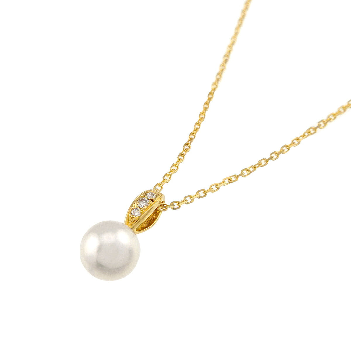 Akoya Pearl 7.3mm Diamond Necklace 18K Yellow Gold 750