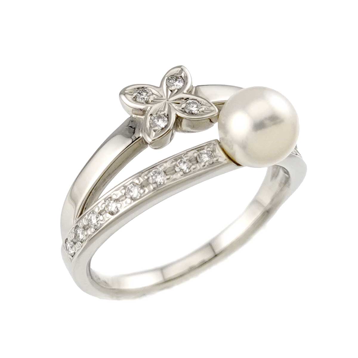 Akoya Pearl 5.5mm Diamond Ring Platinum size4.75-5(US)
