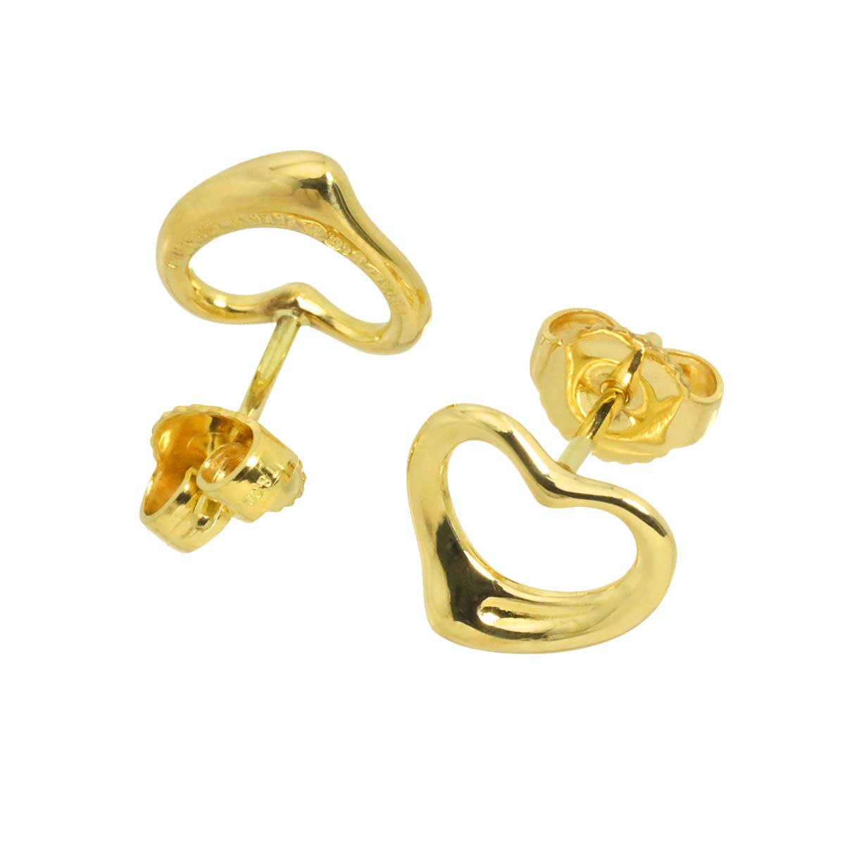 Open Heart Earrings Pierced 18K Yellow Gold 750