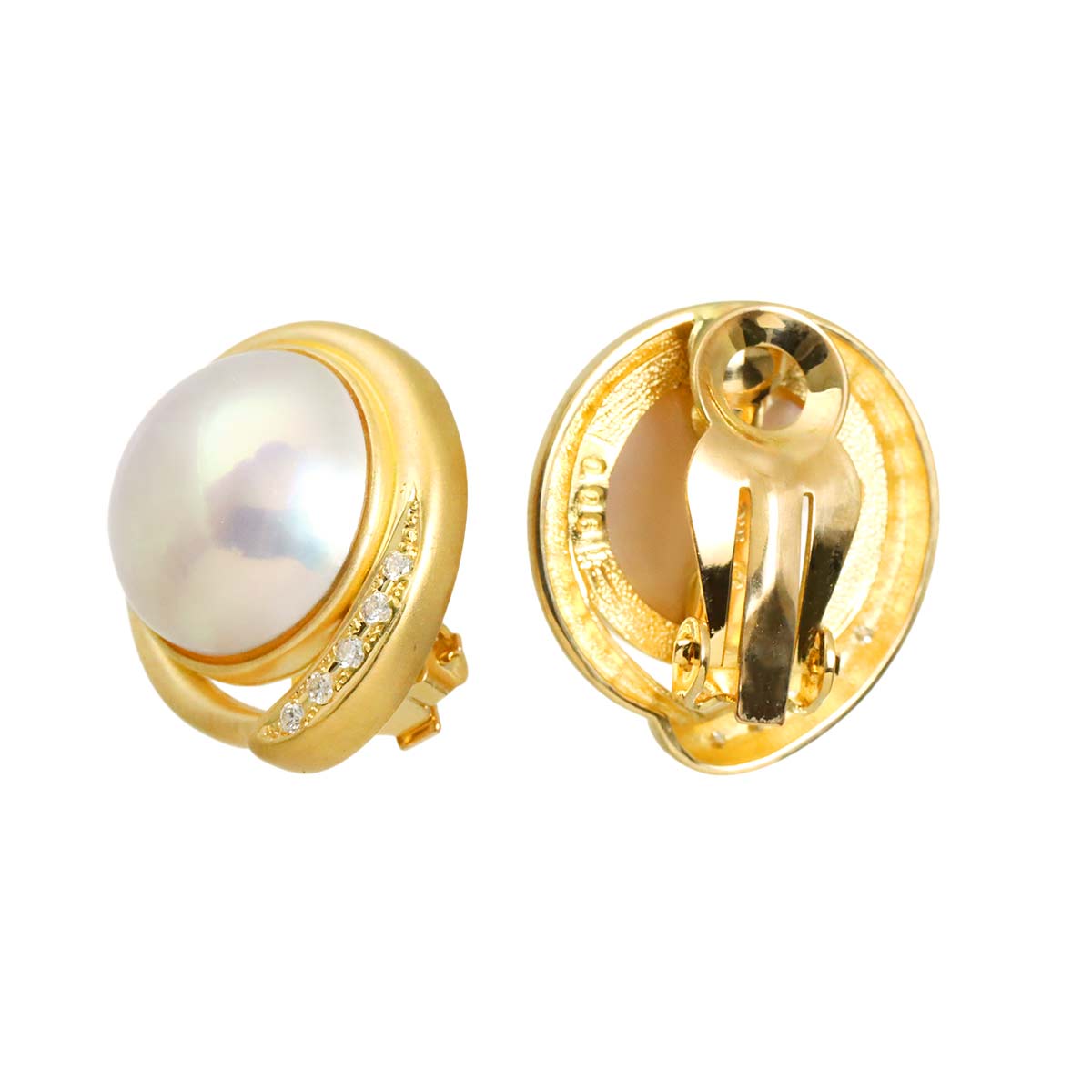 Mabe Pearl Diamond 0.06ctx2 Earrings Clip on 18K YG 750