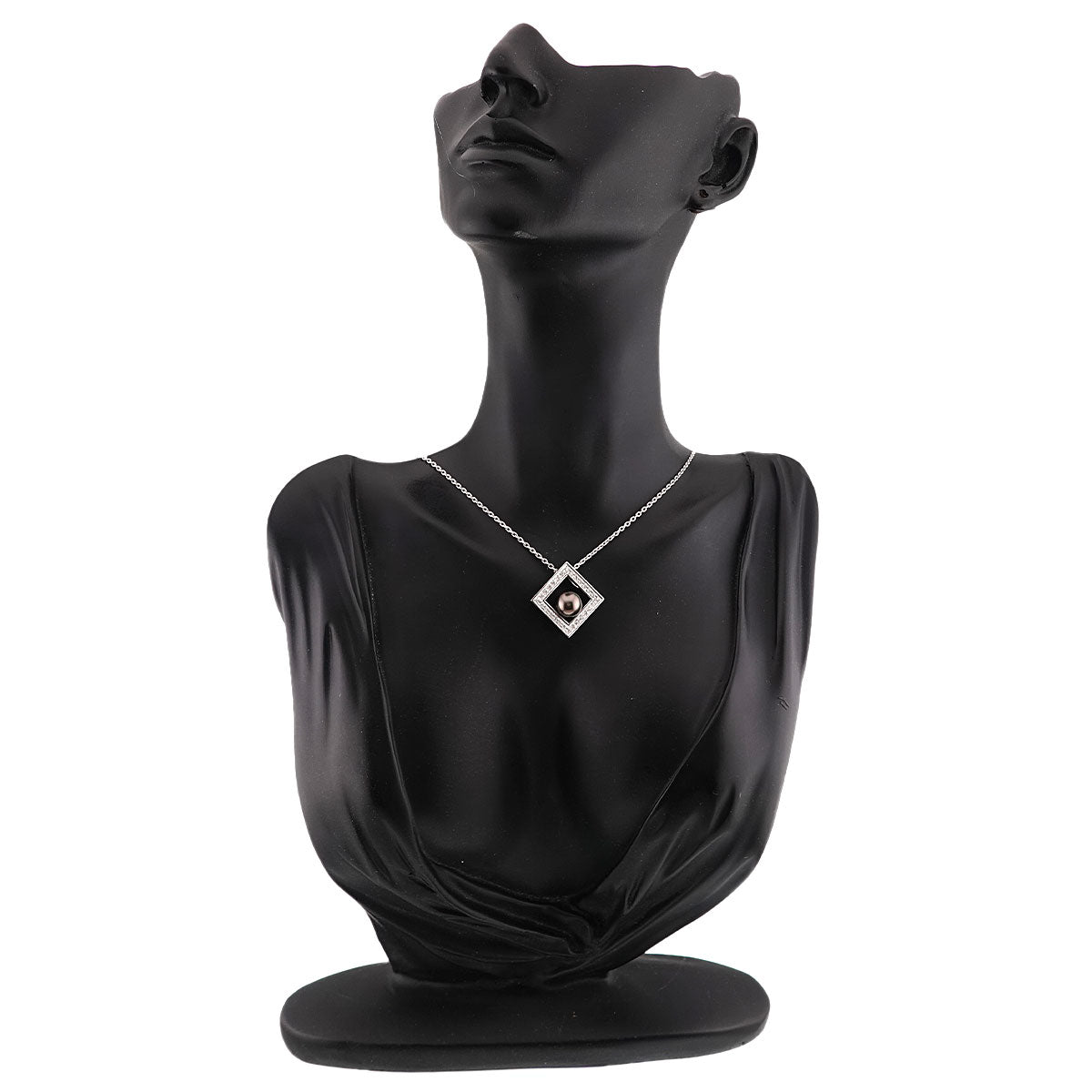 Black Pearl 8.5mm Diamond Necklace 18K White Gold 750