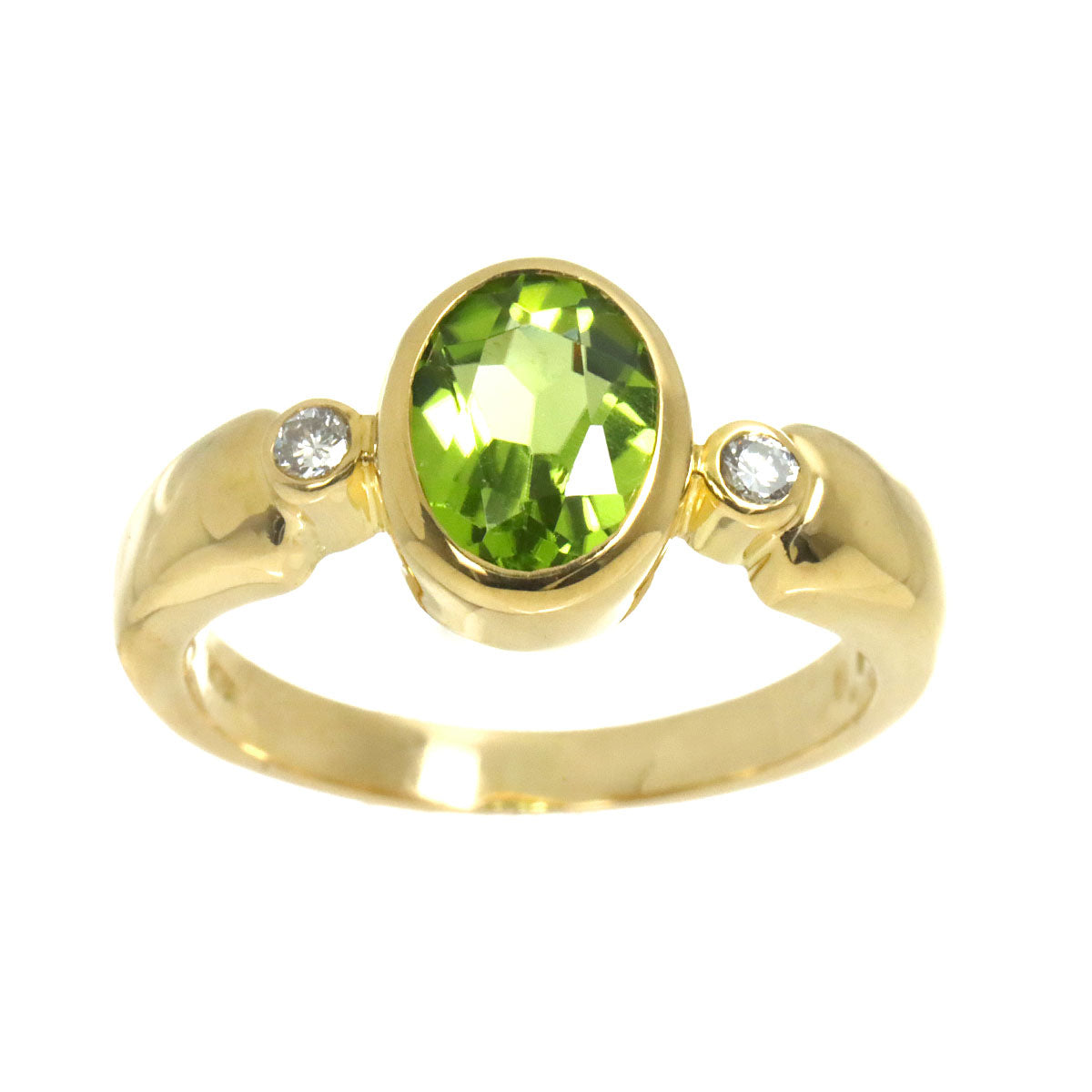 Peridot Diamond 0.07ct Ring 18K YG 750 Size6(US)