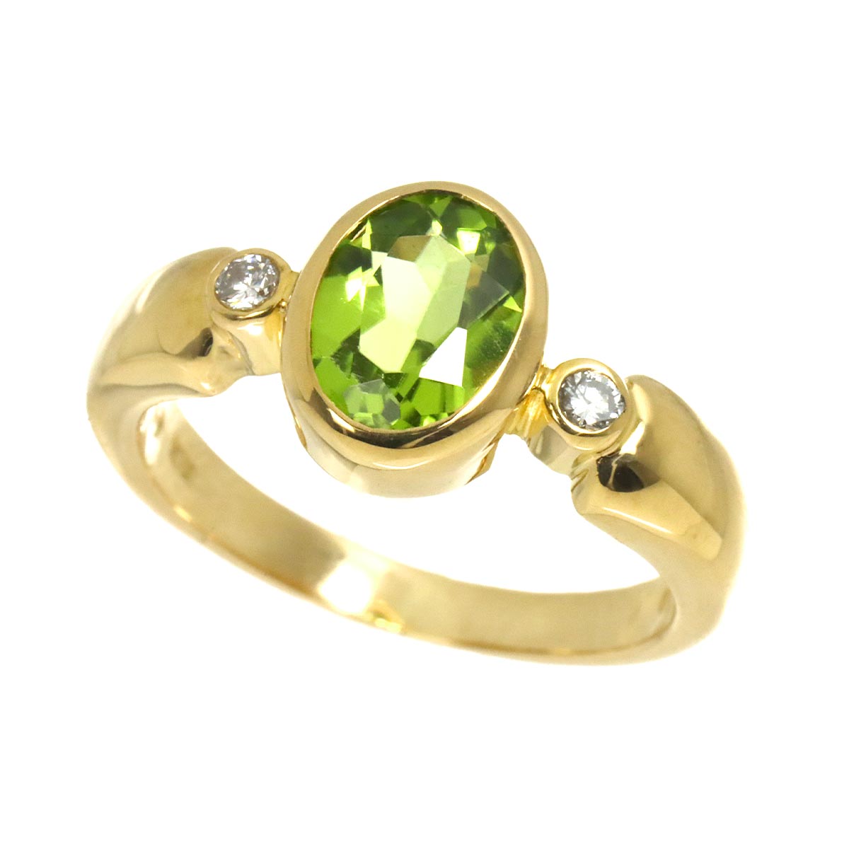 Peridot Diamond 0.07ct Ring 18K YG 750 Size6(US)