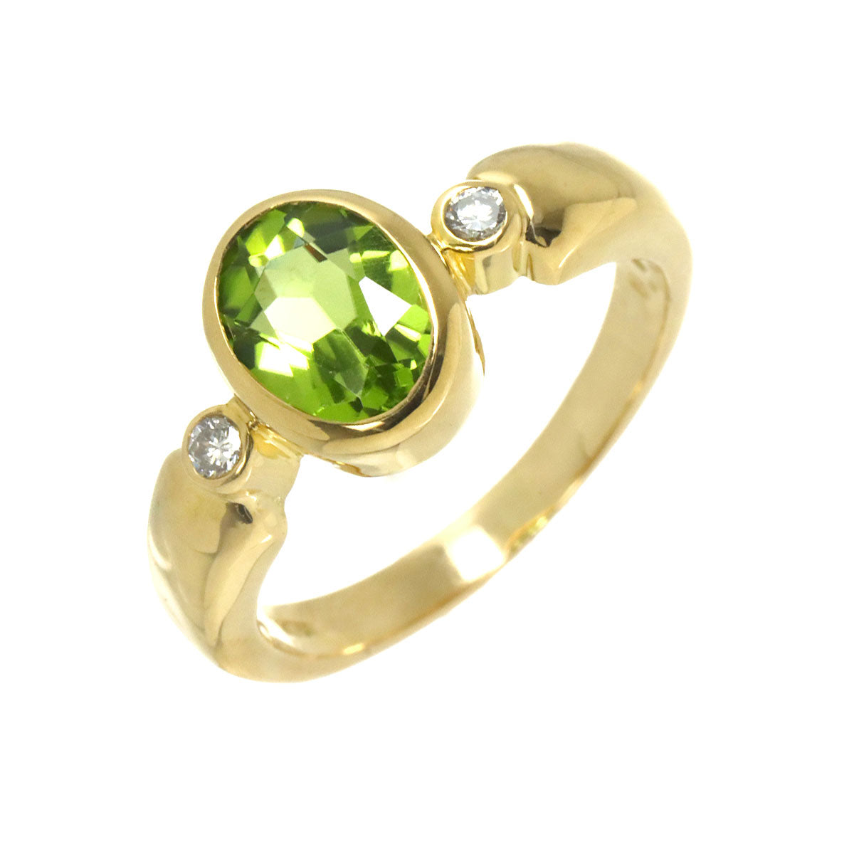 Peridot Diamond 0.07ct Ring 18K YG 750 Size6(US)