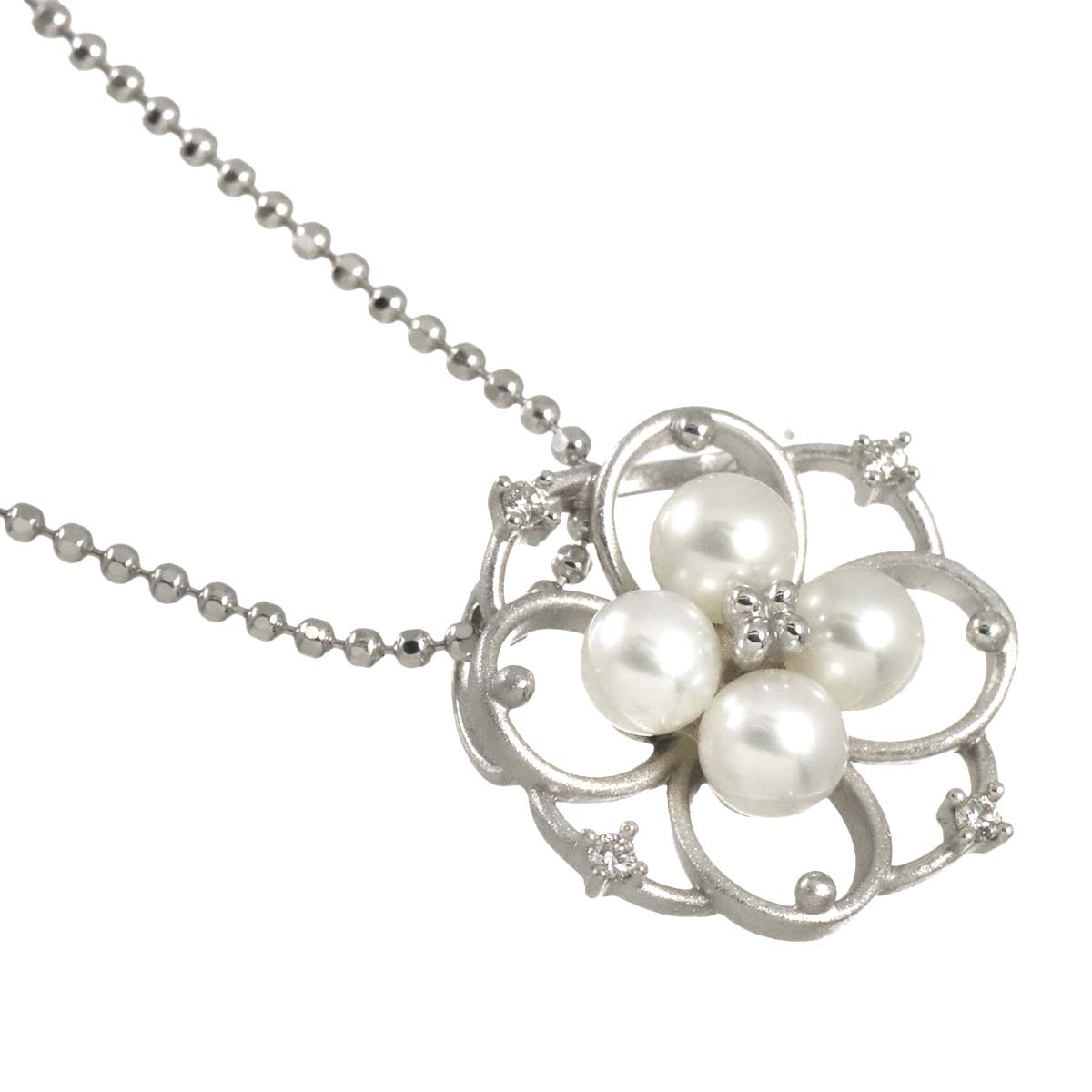 Baby Pearl 4.2-4.0mm Diamond 0.03ct Necklace 18K WG 750