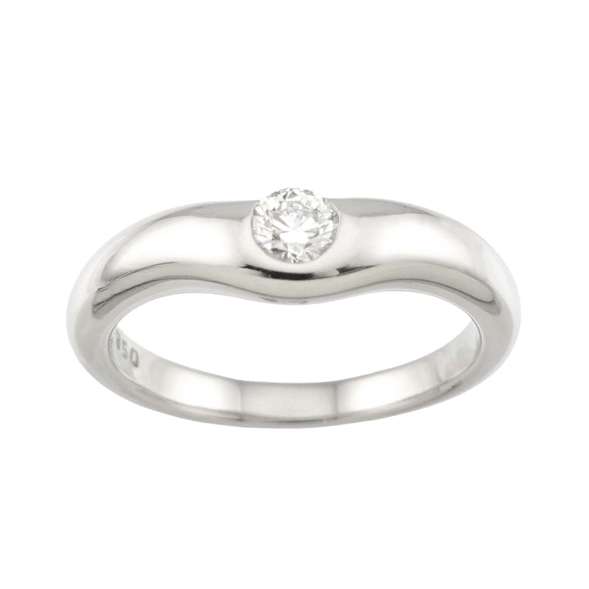 Wide Curved Band Diamond 1P Ring Pt Size5.25(US)