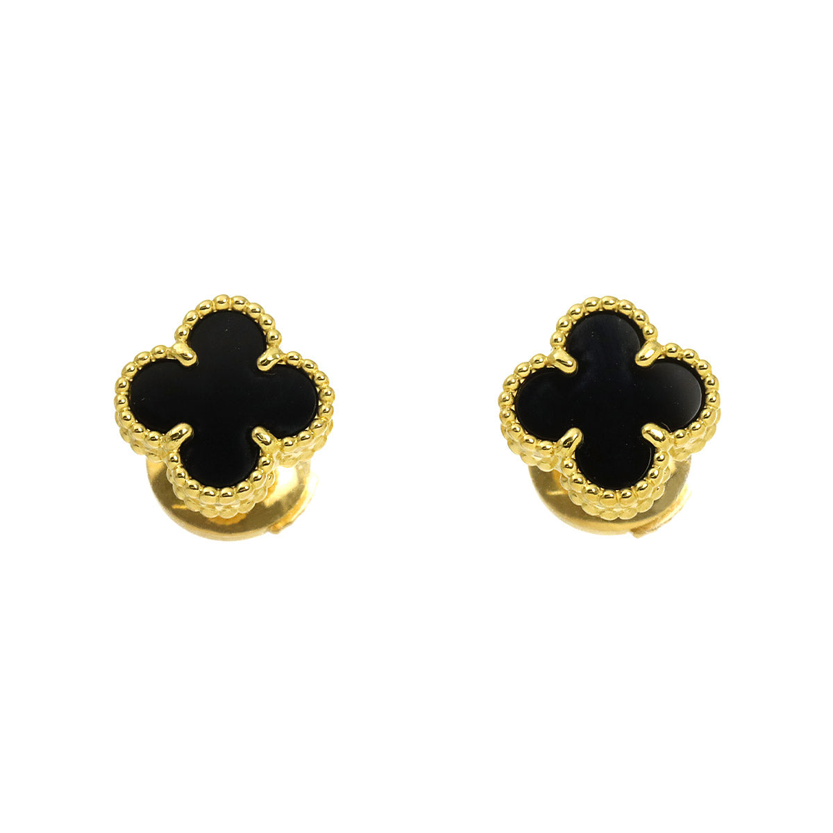 Sweet Alhambra Onyx Earrings Pierced 18K YG 750